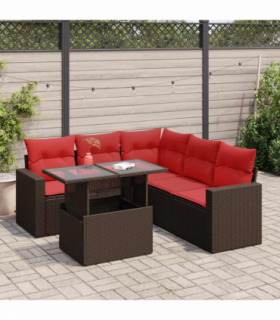 vidaXL 6 Piece Garden Sofa Set with Cushions Brown Poly Rattan Acacia