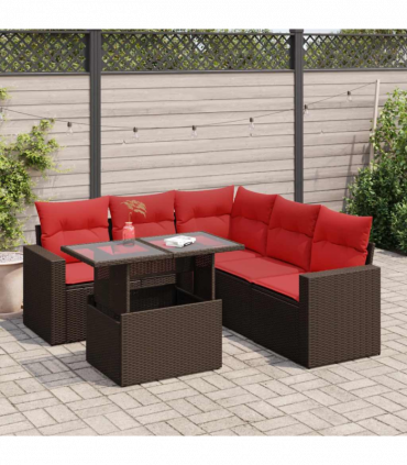 vidaXL 6 Piece Garden Sofa Set with Cushions Brown Poly Rattan Acacia