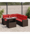 vidaXL 6 Piece Garden Sofa Set with Cushions Brown Poly Rattan Acacia