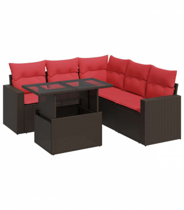 vidaXL 6 Piece Garden Sofa Set with Cushions Brown Poly Rattan Acacia