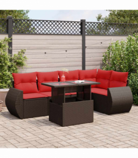 vidaXL 6 Piece Garden Sofa Set with Cushions Brown Poly Rattan Acacia
