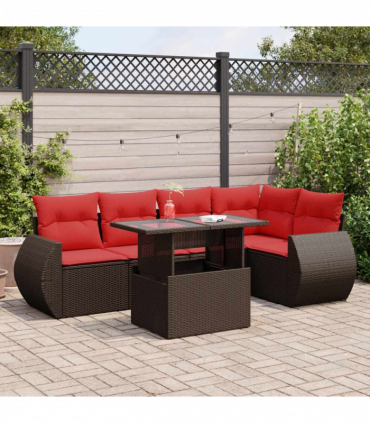 vidaXL 6 Piece Garden Sofa Set with Cushions Brown Poly Rattan Acacia