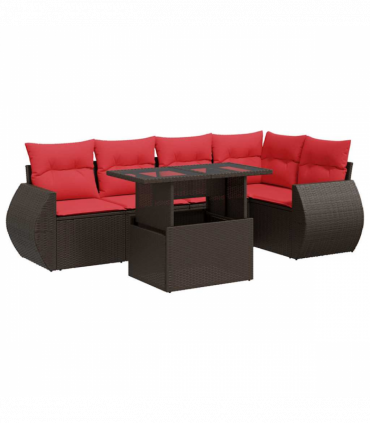 vidaXL 6 Piece Garden Sofa Set with Cushions Brown Poly Rattan Acacia