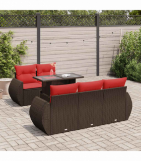 vidaXL 6 Piece Garden Sofa Set with Cushions Brown Poly Rattan Acacia