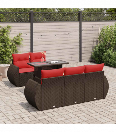 vidaXL 6 Piece Garden Sofa Set with Cushions Brown Poly Rattan Acacia