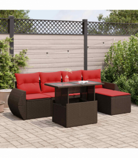 vidaXL 6 Piece Garden Sofa Set with Cushions Brown Poly Rattan Acacia
