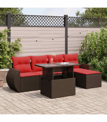 vidaXL 6 Piece Garden Sofa Set with Cushions Brown Poly Rattan Acacia