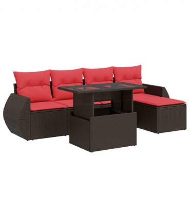 vidaXL 6 Piece Garden Sofa Set with Cushions Brown Poly Rattan Acacia