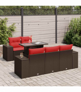 vidaXL 6 Piece Garden Sofa Set with Cushions Brown Poly Rattan Acacia