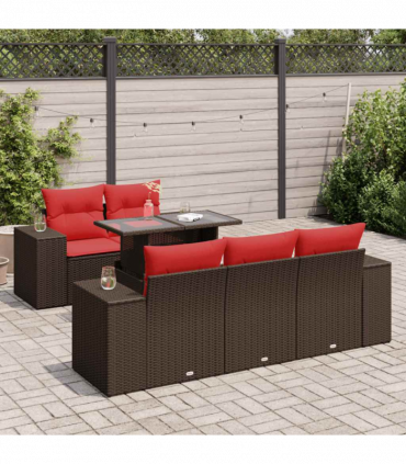 vidaXL 6 Piece Garden Sofa Set with Cushions Brown Poly Rattan Acacia
