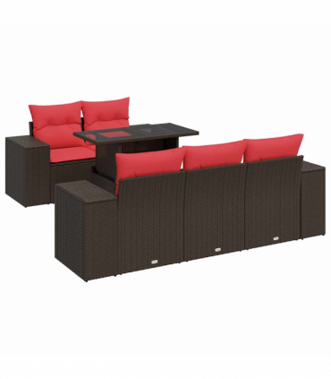 vidaXL 6 Piece Garden Sofa Set with Cushions Brown Poly Rattan Acacia