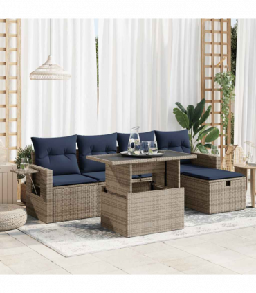 vidaXL 6 Piece Garden Sofa Set with Cushions Brown Poly Rattan Acacia