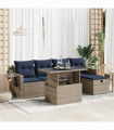 vidaXL 6 Piece Garden Sofa Set with Cushions Brown Poly Rattan Acacia