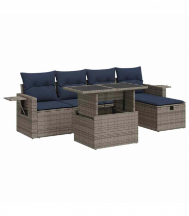 vidaXL 6 Piece Garden Sofa Set with Cushions Brown Poly Rattan Acacia