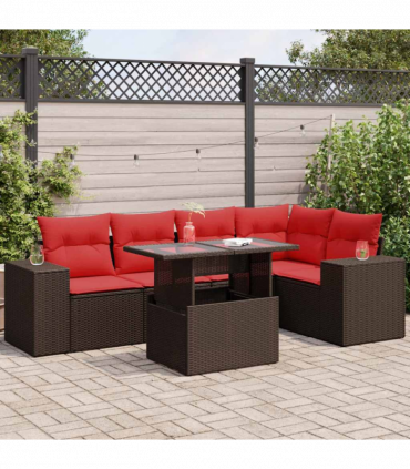 vidaXL 6 Piece Garden Sofa Set with Cushions Brown Poly Rattan Acacia