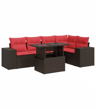 vidaXL 6 Piece Garden Sofa Set with Cushions Brown Poly Rattan Acacia