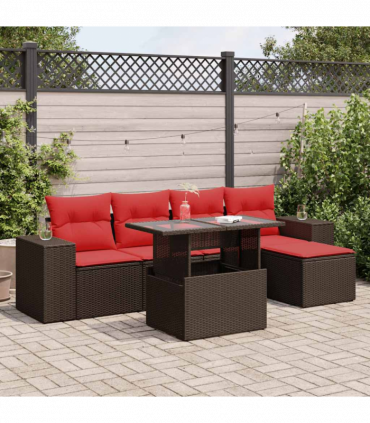 vidaXL 6 Piece Garden Sofa Set with Cushions Brown Poly Rattan Acacia