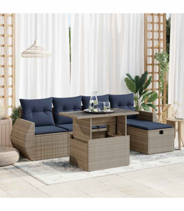 vidaXL 6 Piece Garden Sofa Set with Cushions Brown Poly Rattan Acacia