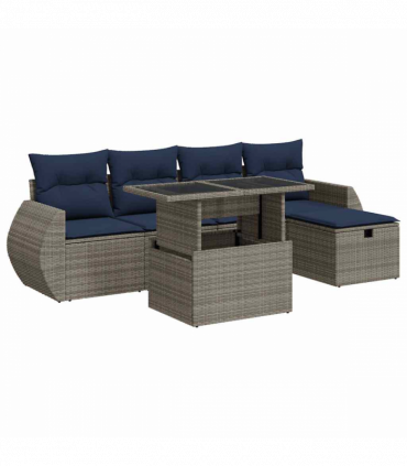 vidaXL 6 Piece Garden Sofa Set with Cushions Brown Poly Rattan Acacia
