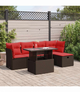 vidaXL 6 Piece Garden Sofa Set with Cushions Brown Poly Rattan Acacia