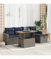vidaXL 6 Piece Garden Sofa Set with Cushions Grey Poly Rattan Acacia