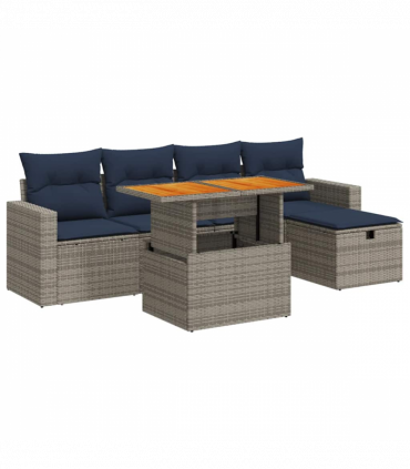 vidaXL 6 Piece Garden Sofa Set with Cushions Grey Poly Rattan Acacia