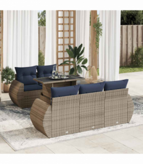 vidaXL 6 Piece Garden Sofa Set with Cushions Grey Poly Rattan Acacia