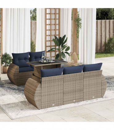 vidaXL 6 Piece Garden Sofa Set with Cushions Grey Poly Rattan Acacia