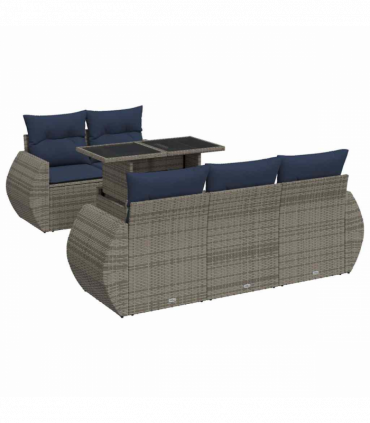 vidaXL 6 Piece Garden Sofa Set with Cushions Grey Poly Rattan Acacia