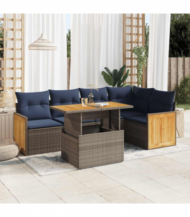 vidaXL 6 Piece Garden Sofa Set with Cushions Grey Poly Rattan Acacia