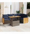 vidaXL 6 Piece Garden Sofa Set with Cushions Grey Poly Rattan Acacia