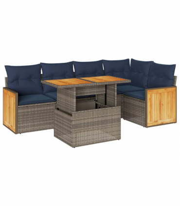 vidaXL 6 Piece Garden Sofa Set with Cushions Grey Poly Rattan Acacia