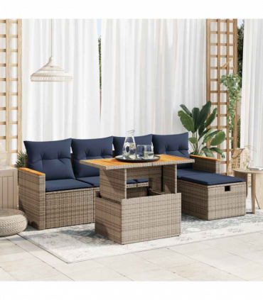 vidaXL 6 Piece Garden Sofa Set with Cushions Grey Poly Rattan Acacia