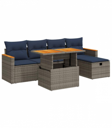 vidaXL 6 Piece Garden Sofa Set with Cushions Grey Poly Rattan Acacia