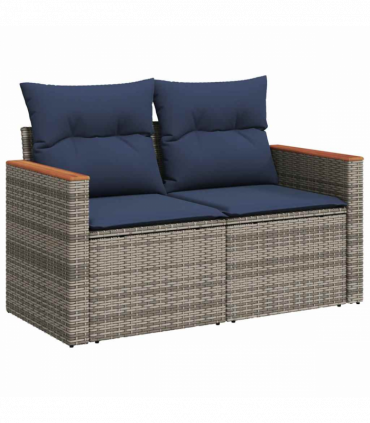 vidaXL 6 Piece Garden Sofa Set with Cushions Grey Poly Rattan Acacia
