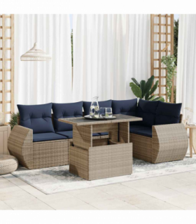 vidaXL 6 Piece Garden Sofa Set with Cushions Grey Poly Rattan Acacia