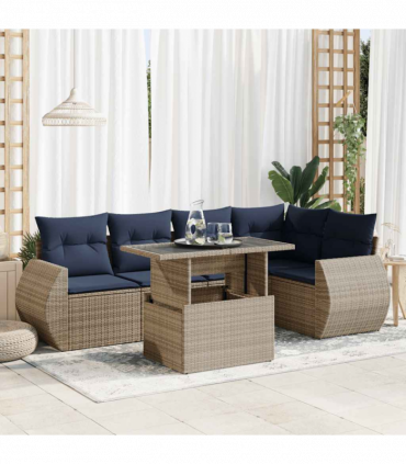 vidaXL 6 Piece Garden Sofa Set with Cushions Grey Poly Rattan Acacia