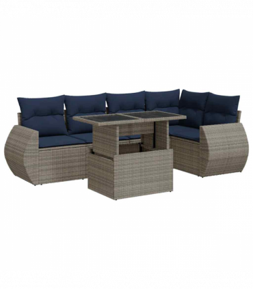 vidaXL 6 Piece Garden Sofa Set with Cushions Grey Poly Rattan Acacia