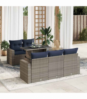 vidaXL 6 Piece Garden Sofa Set with Cushions Grey Poly Rattan Acacia