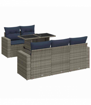vidaXL 6 Piece Garden Sofa Set with Cushions Grey Poly Rattan Acacia