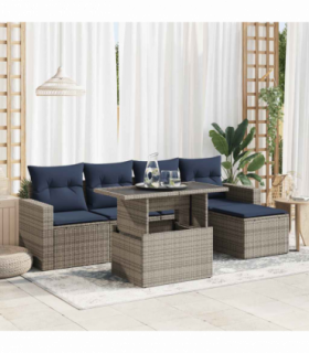 vidaXL 6 Piece Garden Sofa Set with Cushions Grey Poly Rattan Acacia