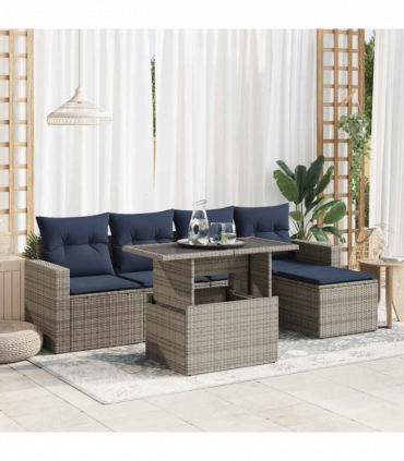 vidaXL 6 Piece Garden Sofa Set with Cushions Grey Poly Rattan Acacia