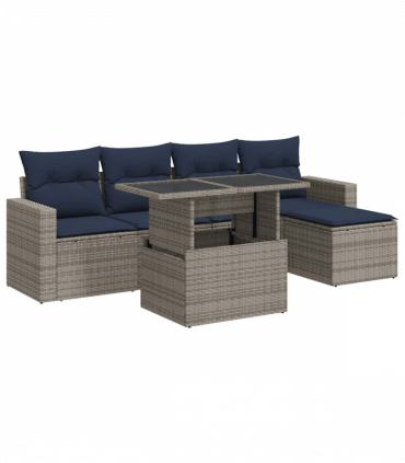 vidaXL 6 Piece Garden Sofa Set with Cushions Grey Poly Rattan Acacia
