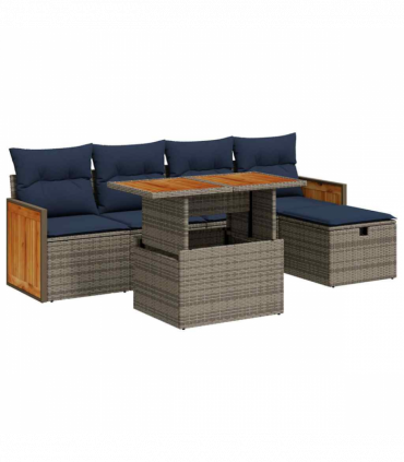 vidaXL 6 Piece Garden Sofa Set with Cushions Grey Poly Rattan Acacia