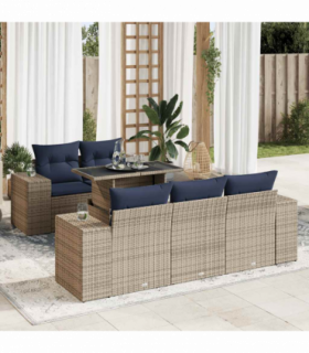 vidaXL 6 Piece Garden Sofa Set with Cushions Grey Poly Rattan Acacia