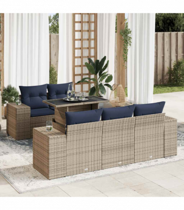 vidaXL 6 Piece Garden Sofa Set with Cushions Grey Poly Rattan Acacia