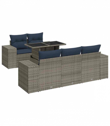 vidaXL 6 Piece Garden Sofa Set with Cushions Grey Poly Rattan Acacia