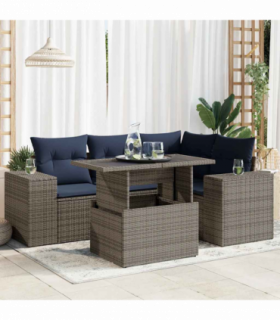 vidaXL 6 Piece Garden Sofa Set with Cushions Grey Poly Rattan Acacia