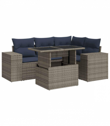 vidaXL 6 Piece Garden Sofa Set with Cushions Grey Poly Rattan Acacia