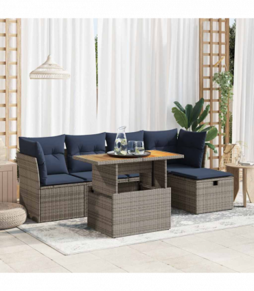 vidaXL 6 Piece Garden Sofa Set with Cushions Grey Poly Rattan Acacia